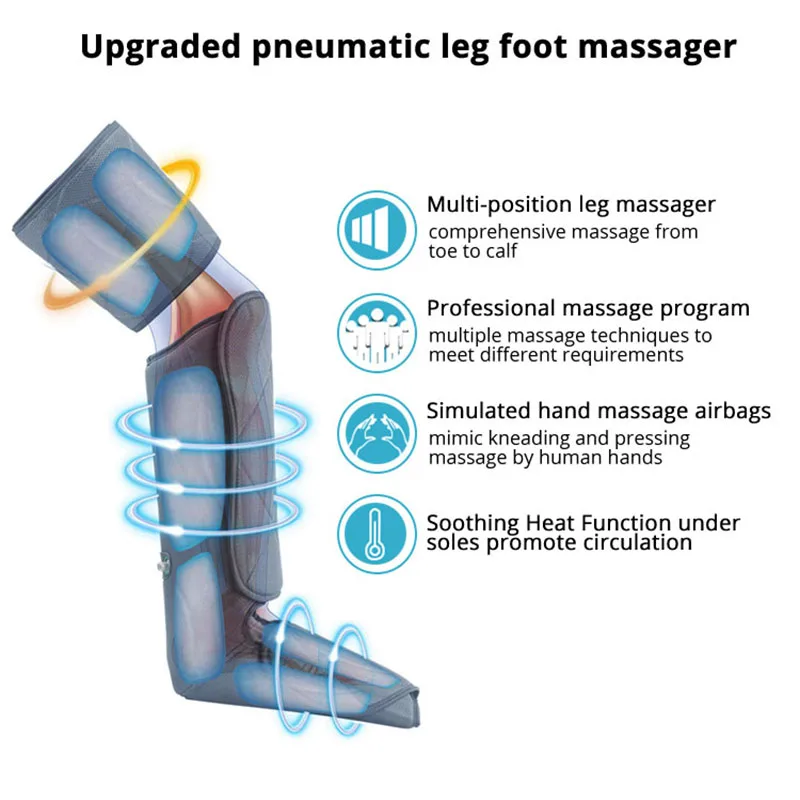 New Air Pressure Leg Massager Heated For Foot and Calf Thigh Circulation with Handheld Controller 2 Modes 3 Intensities