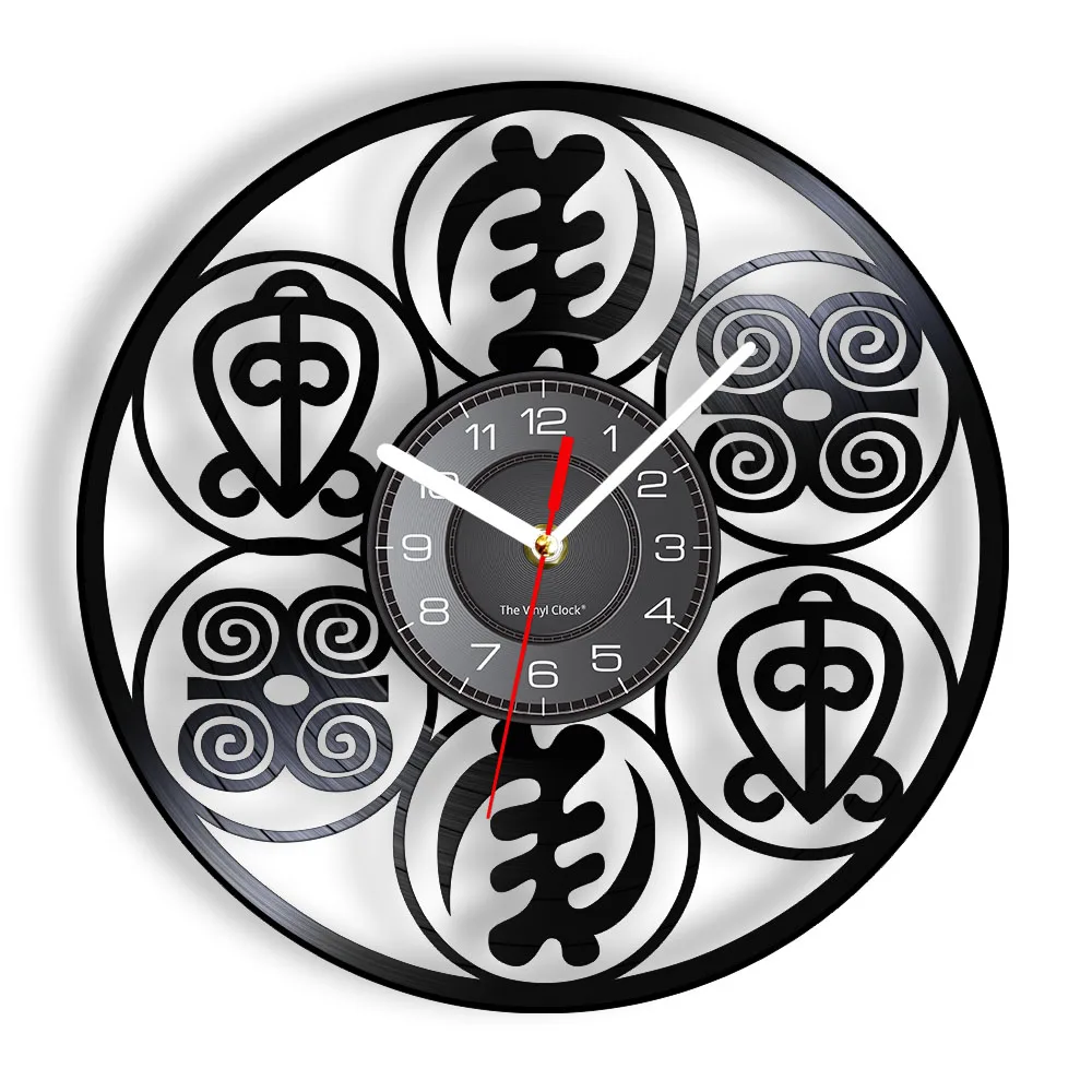 African Ghana Adinkra Symbols Inspired Vinyl Record Wall Clock God Strength Power Of Love Home Decor Timepieces Vintage Watch