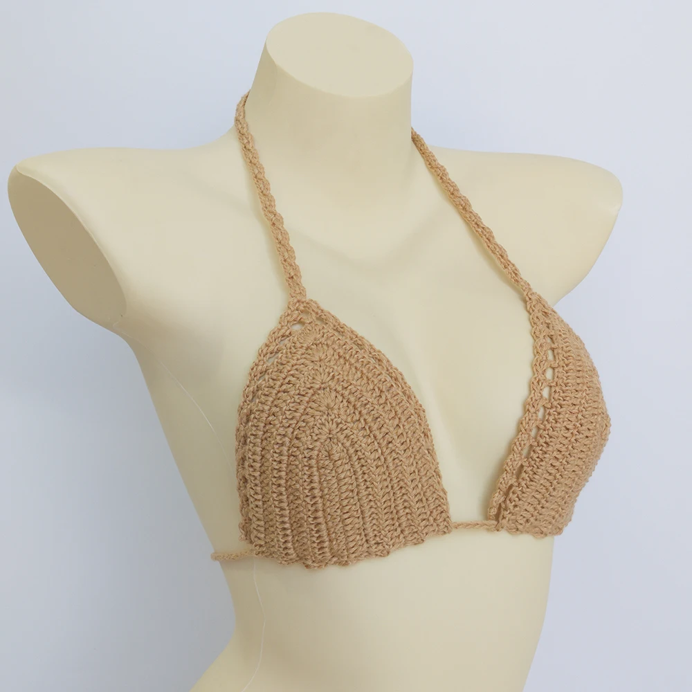 Tiene forro almohadilla en el pecho Micro Bikini Top Crochet Sexy vendaje traje de baño Push Up Bra ropa de playa trajes de baño para mujer