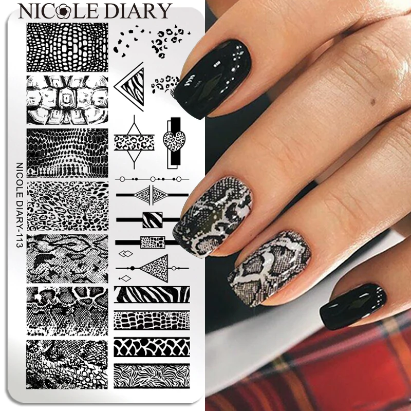 NICOLE DIARY Snakeskin Stamping Plates Leopard Zebra Design Stamp Stencils Manicures Stamping for Nails Nail Polish Templates