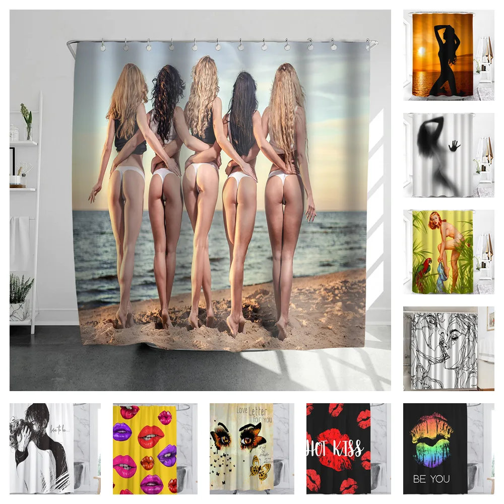 

Sexy Women Bikini Waterproof Shower Curtain Man Woman Kissing High Quality Polyester Original Bathroom Curtains Rideau De Bain