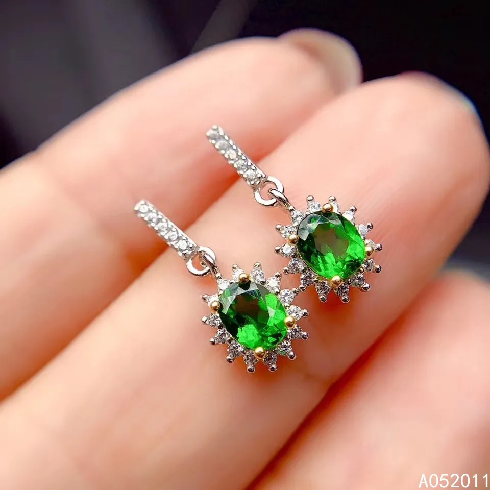 

KJJEAXCMY fine jewelry natural diopside 925 sterling silver popular girl gemstone earrings new Ear Studs support test