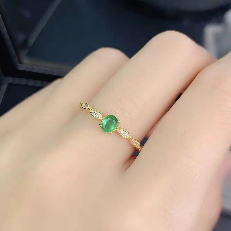 Jewelry 925 Silver Gemstone Ring for Engagement 3*4mm Real Natural Emerald Ring Genuine Silver Emerald Jewelry