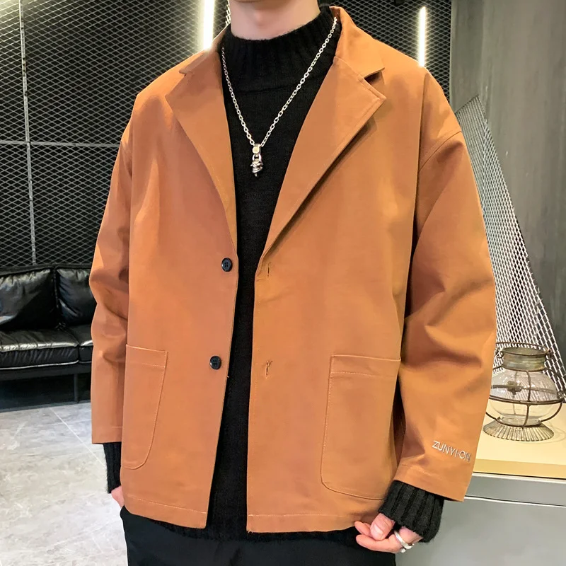 

New Cotton Windbreaker Suit Jacket Handsome Men Casual Simplicity Lapel Single Breasted All-match Spring Autumn Slim Fit Quality