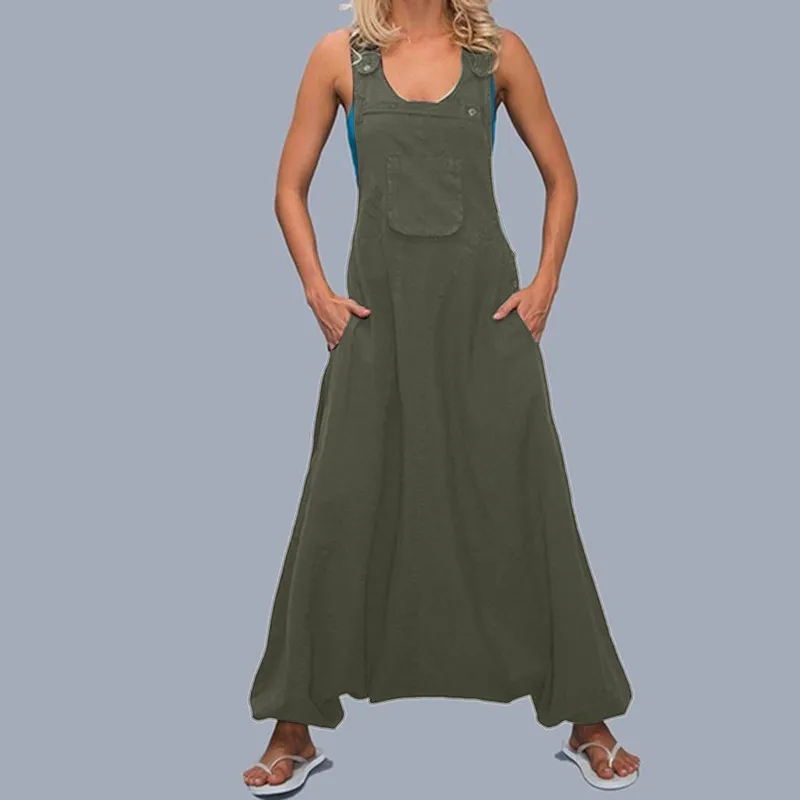 Coldker Mode Vrouwen Halter Jumpsuit Mouwloze Harembroek Side Pocket Losse Werkkleding Lange Jumpsuits Casual Doek Vrouwelijke