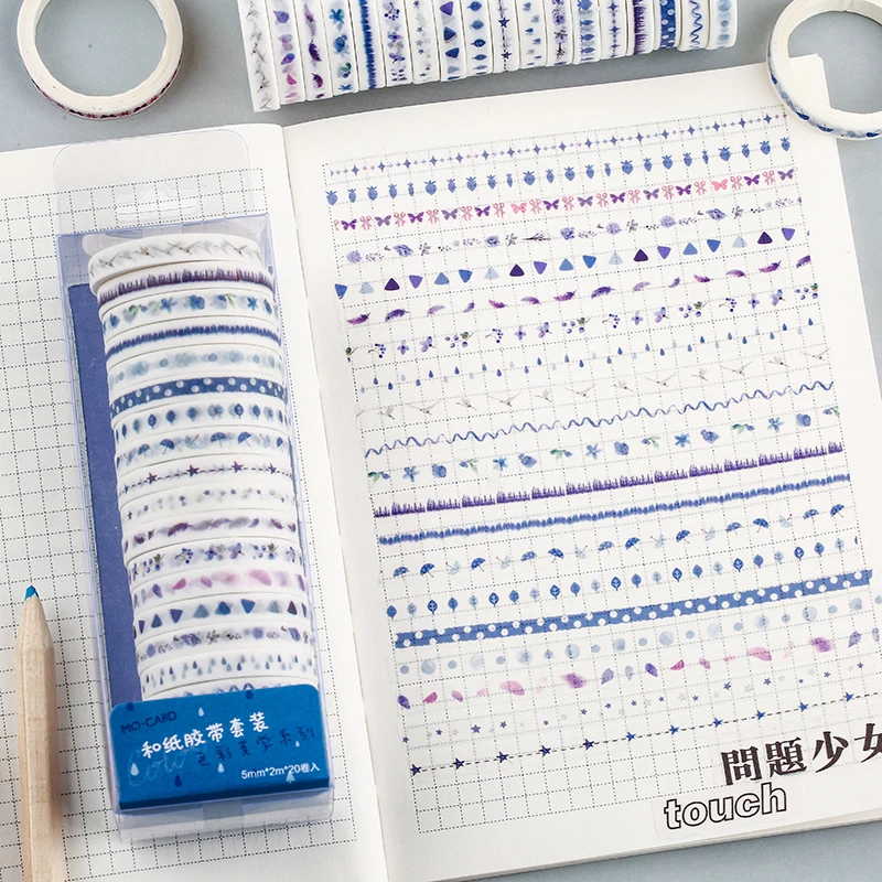 20pcs/set Washi Tape Green Plant Solid Color Geometric Patterns Masking Decorative Adhsive Tape Scrapbooking Sticker