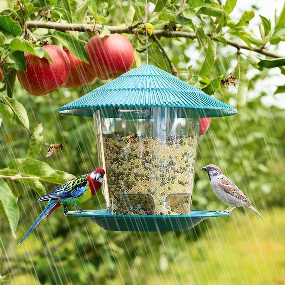 Hanging Bird Feeder Waterproof Wild Bird Feeder Outdoor Container With Hang Rope Feeding House Type Bird Feeder Aves Decor