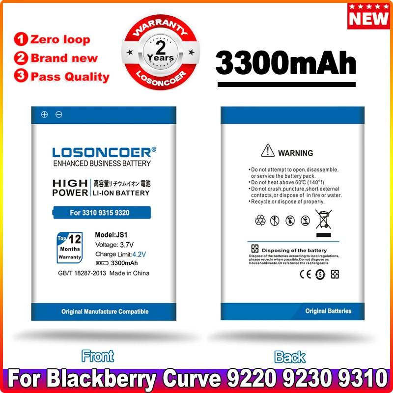 LOSONCOER 3300mAh JS1 For Blackberry Curve 9720 9220 9230 9310 9320 9315 Mobile Phone Battery