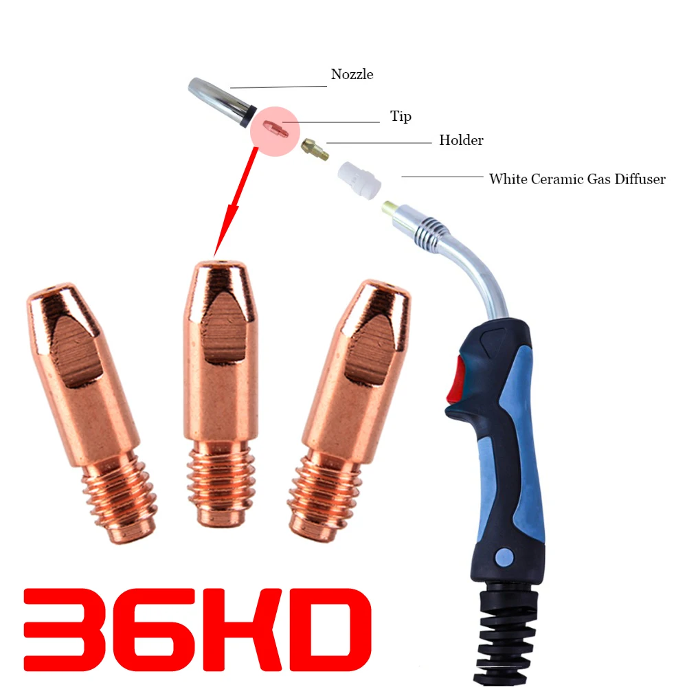 36KD MIG WeldingTorch Tips Consumables M8*30mm 0.8/1.0/1.2/1.4 mm Holder Torch Gun Nozzle MIG/MAG Co2/Gas Soldering Accessories