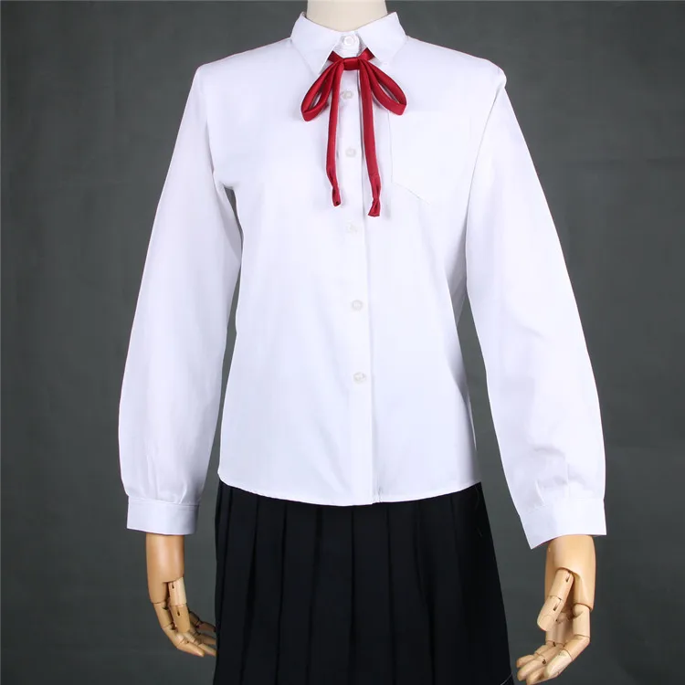 White Cotton Japanese Student Girls School Jk Uniform Top Large-Size XS-5XL Middle High School Uniforms Long Sleeve White Shirt