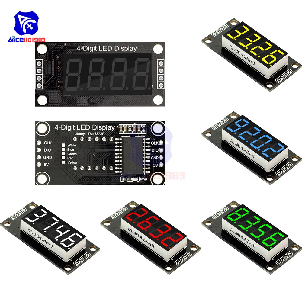TM1637 0,36" 4-bitowy cyfrowy wyświetlacz LED 7 segmentów Czerwony Zielony Niebieski Żółty Biały Moduł LED z pinem dla Arduino