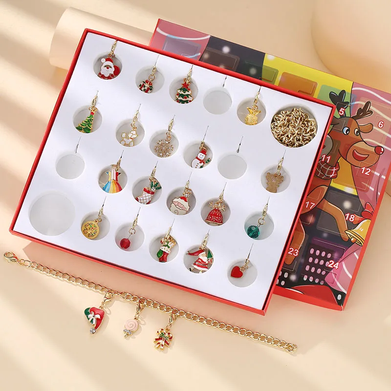 DIY Christmas Advent Calendars Countdown Calendar With Bracelet 24 Days Charms Set For Kids Christmas GIFT santa snowman charm