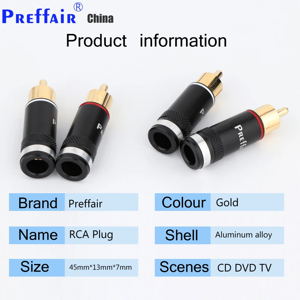 

4Pcs Praffair R1764 RCA Plug Gold Plated Male Double Self-Locking Lotus Wire Connectors Audio Adapter