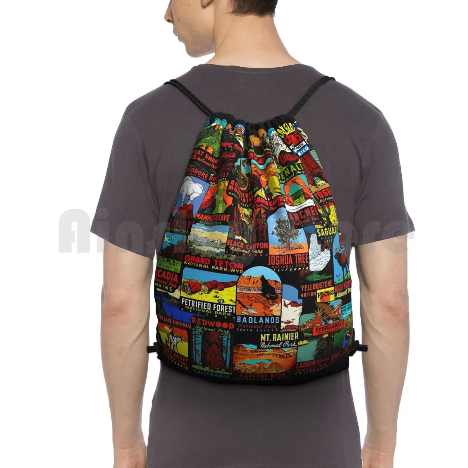 

American National Parks Vintage Travel Decal Backpack Drawstring Bag Riding Climbing Gym Bag National Parks Park