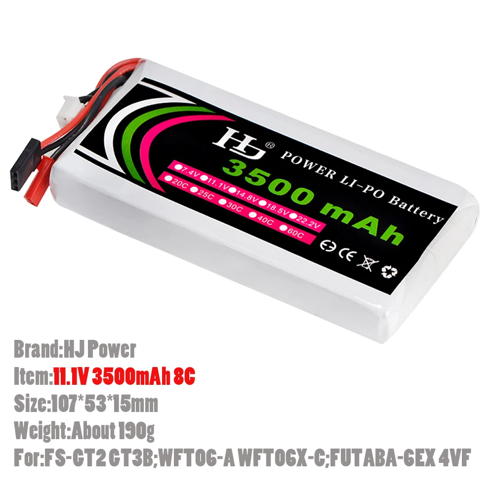 1Pcs/lot HJ Power 11.1V 3500mAh 8C Transmitter Lipo For RC Flysky GT2 GT3B WFT06A WFT06X-C FUTABA 6EX 4VF Remont Controller Toys