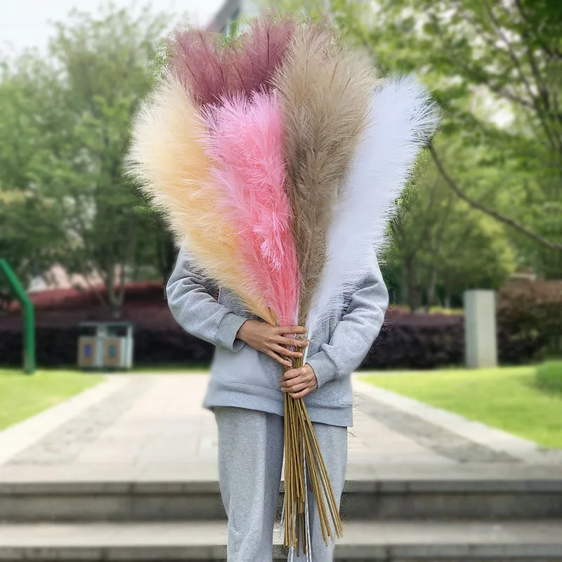 100-120cm Big Silk Pampas Grass Flowers Pantas Artificiales Para Decoracion Simulation Plants for Home Decor Wedding Decoration