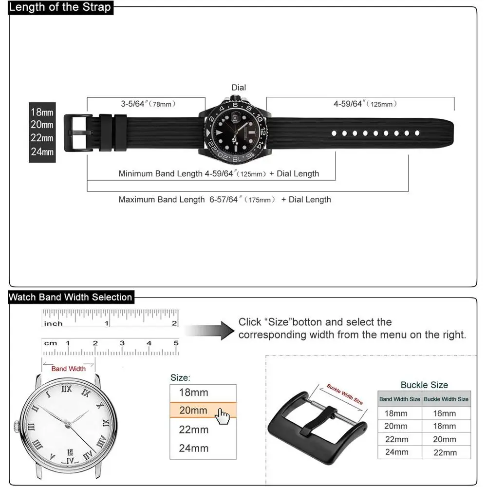 WOCCI 8 Colors Silicone Watch Strap Bracelet for Man Women 18mm 20mm 22mm 24mm Sport Casual Replacement Watchband Stripe Texture