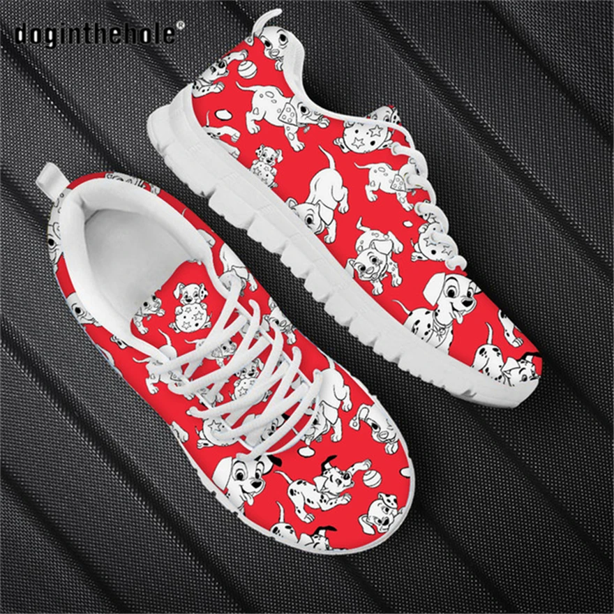 

Doginthehole Dalmatian Dog Cute Pattern Women Casual Flats Air Mesh Sneakers for Teenager Girls Black White Female Running Shoes