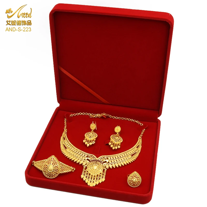 Indian Bridal Jewelry Set 24K Gold Color African Nigerian Necklace And Earring Set Ethiopian Bridesmaid Gift Wedding Jewellery