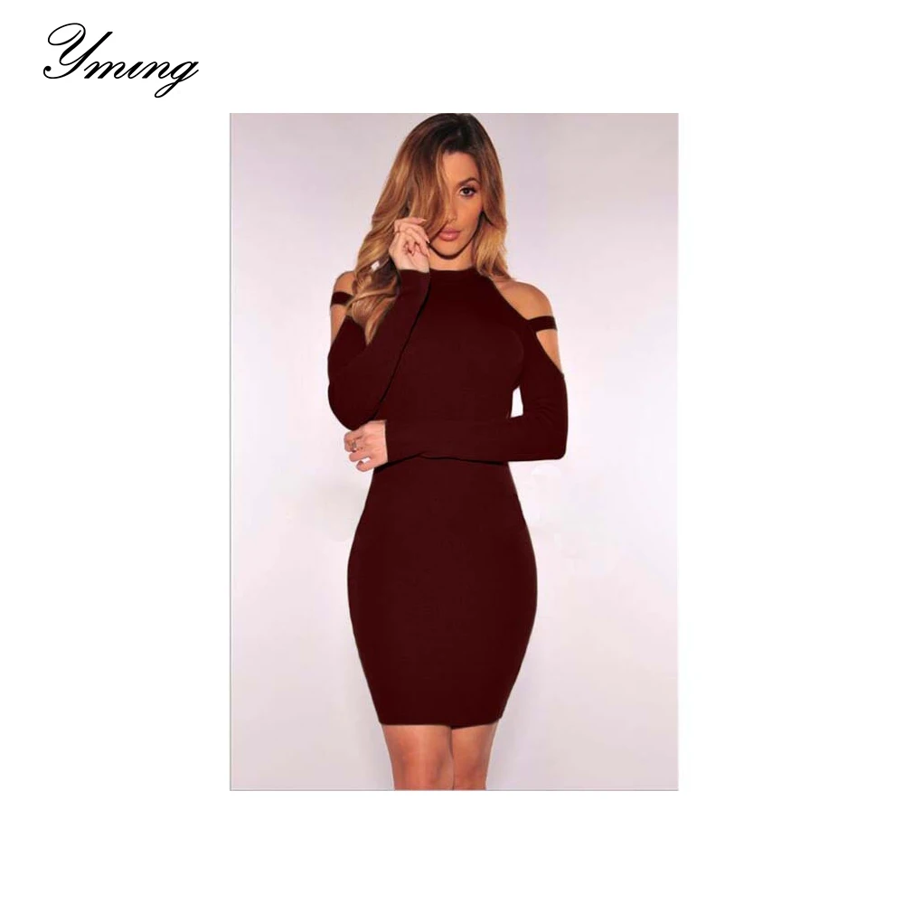 

YMING Women's Off-shoulder Sexy Dress Skinny Dress Hip-Side Dresses Slim Pencil Long Sleeve Nightclub Strapless Femal Clothes