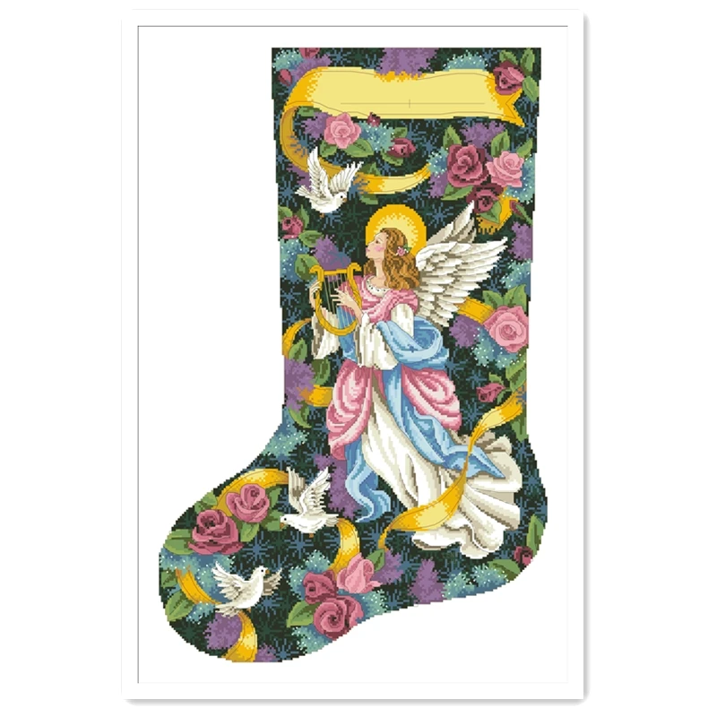 Glad tidings stocking cross stitch kit flowers 18ct 14ct 11ct cotton silk thread white fabric embroidery DIY handmade needlework