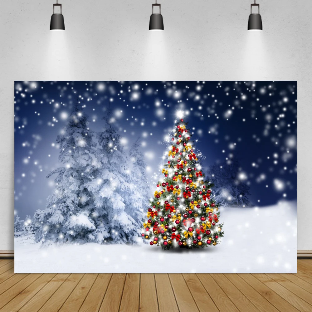 Winter Fantasy Pine Tree Xmas Tree Glitter Dots Light Bokeh Christmas Party Family Shoot Photo Backdrop Photography Background