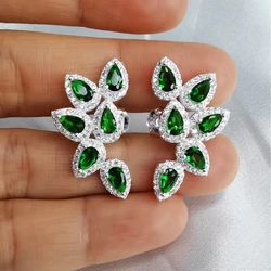 Luxury Green/Light Pink Zircon 925 Sterling Silver Big Stud Earrings for Women Wedding Party Fine Jewelry Accessories YEA010