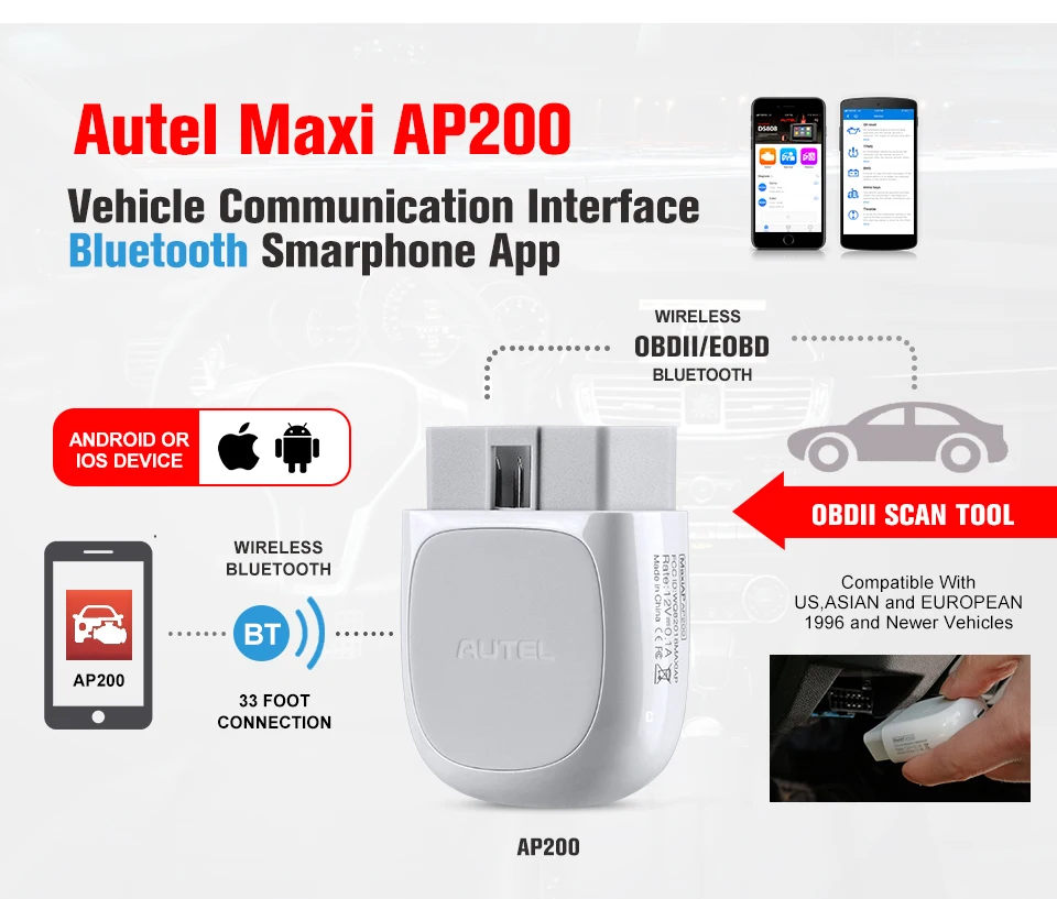 

Autel AP200 Bluetooth OBD2 Scanner Code Reader AP 200 Full Systems Diagnoses AutoVIN TPMS IMMO Family DIYers PK MX808