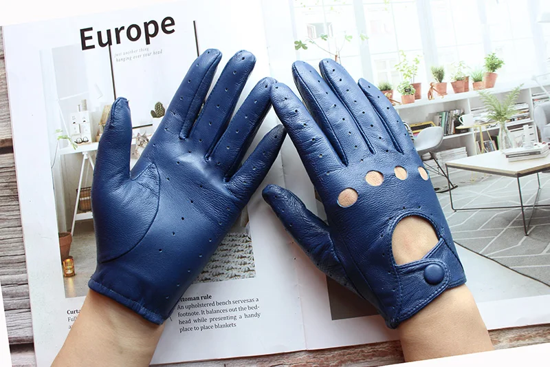 Women's Summer Full Finger Leather Gloves Breathable Single-Layer Sheepskin Fashionable Short Motorcycle Riding Gloves