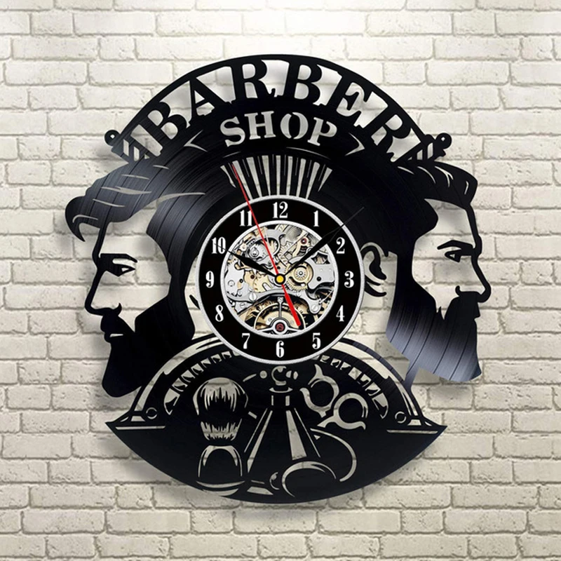 Barber Shop Wall Clock Modern Barbershop Decoration Vinyl Record Wall Clock Hanging Hairdresser Wall Watch for Barber Salon