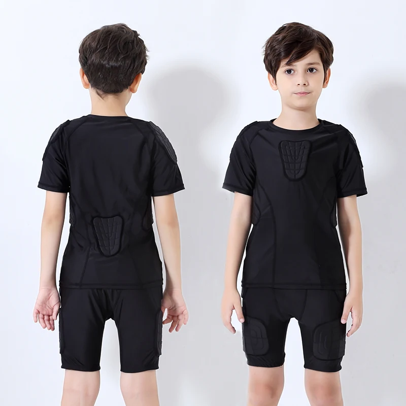 Children Football Compression Shirt Shorts With Pads Short Sleeve Kids Youth Goalkeeper Padded Protective For Soccer Baseball