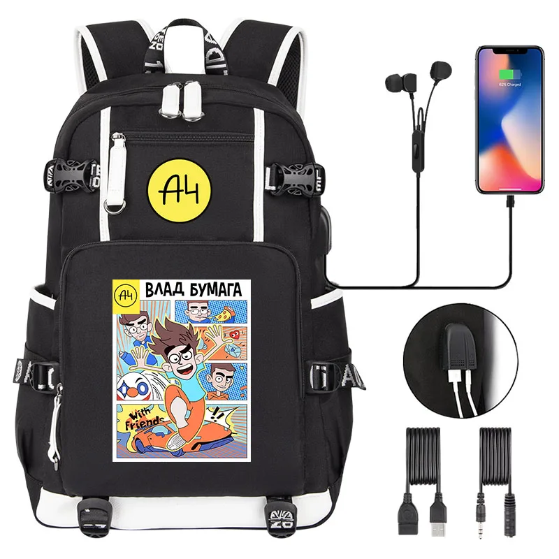 

2022 NEW а4 мерч рюкзак Boy Girl Backpack USB ВЛАД А4 Cartoon Children Bookbag Men Teenagers Fashion Traveling Backpack