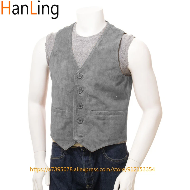 Men\'s vest brown suede vest single breasted casual vest steampunk style