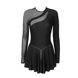 Women Girls Figure Skating Dance Dress Sparkling Rhinestone Ice Roller Skating Dress Gymnastics Leotard Dresses Ballet Costume