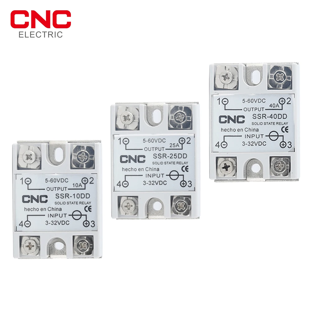 Однофазное твердотельное реле постоянного тока CNC SSR-10DD/25DD/40DD с белым корпусом, вход 3-32VDC, выход 5 ~ 60VDC SSR