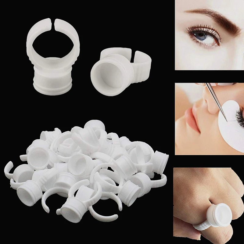 1000/500/Pcs Adhesive Glue Holder False Eyelash Tattoo Pigment Pallet Makeup Tool Nail Art Eyelash Extension Rings Adjustable