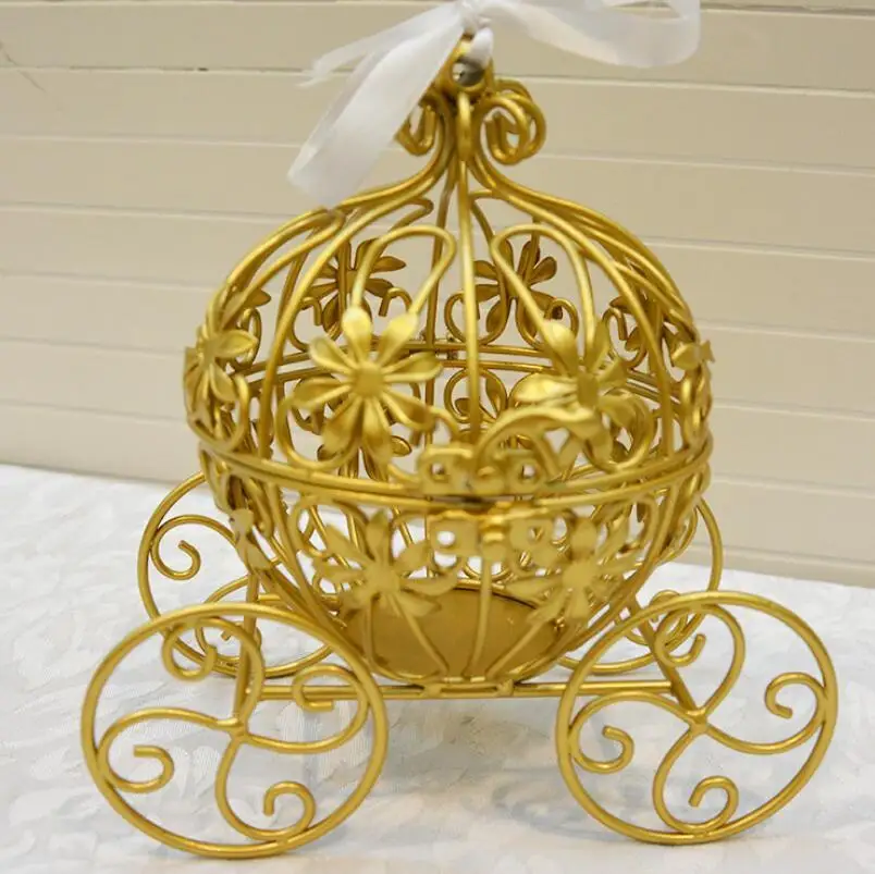 European Iron Golden Pumpkin Car Wedding Props Halloween Cinderella Party Decoration Home Furnishing Ornaments