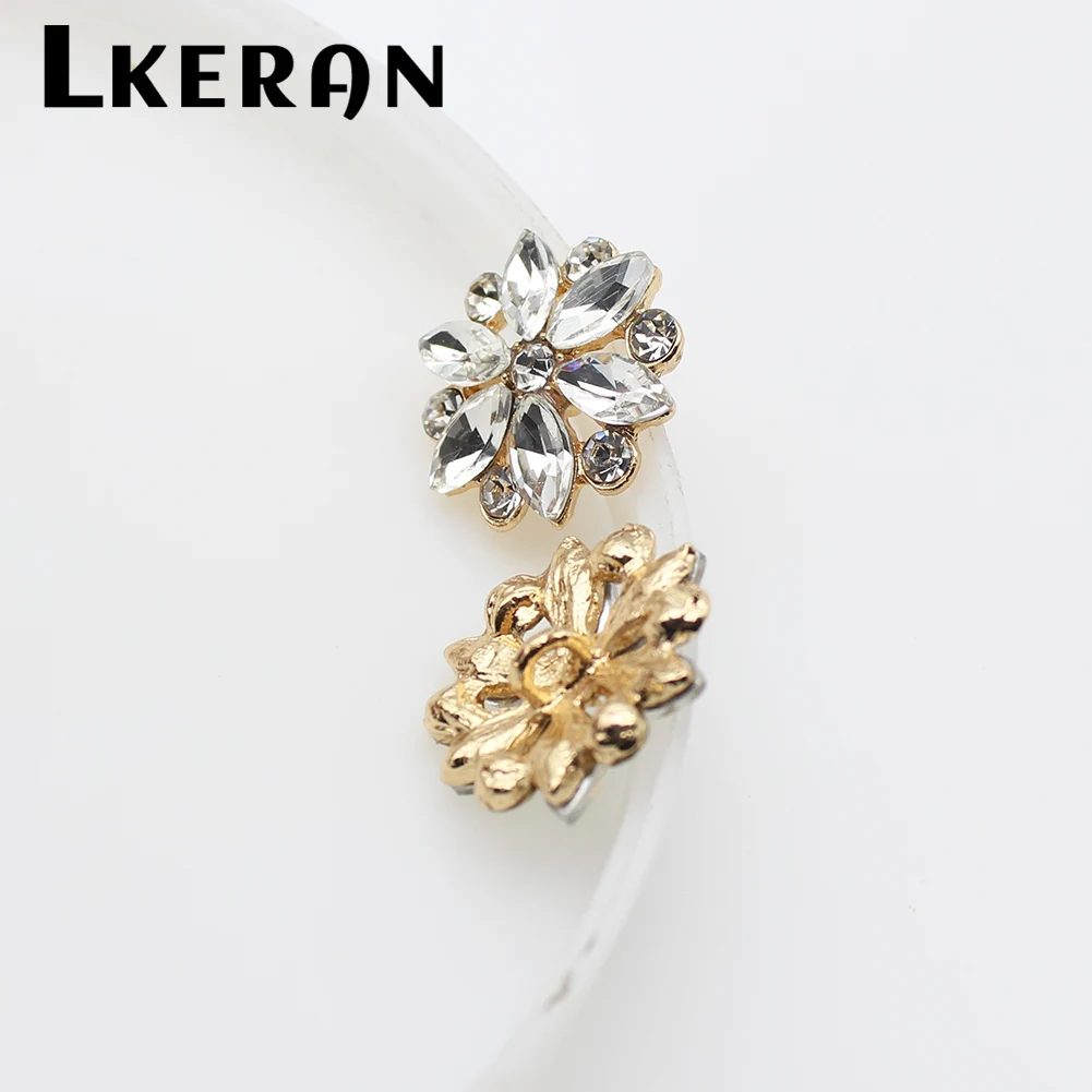 LKERAN-Mini Flor de Metal para manualidades, 10 piezas, 21mm, botones de diamantes de imitación para ropa, accesorios de costura