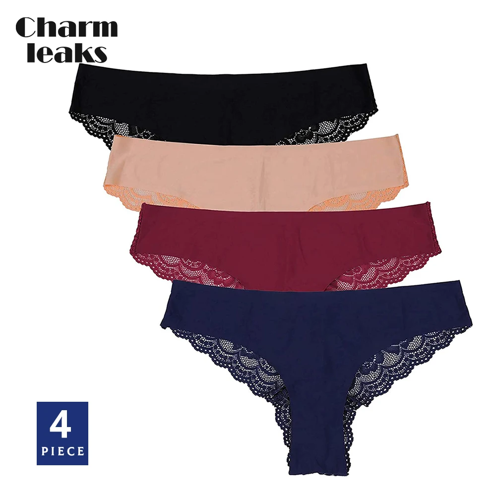 Charmleaks Women Panties Cotton Underwear G-String Pantie Tanga Briefs Thong Lingerie Sexy Panties Cotton 4 Pack Lace Hollow Out