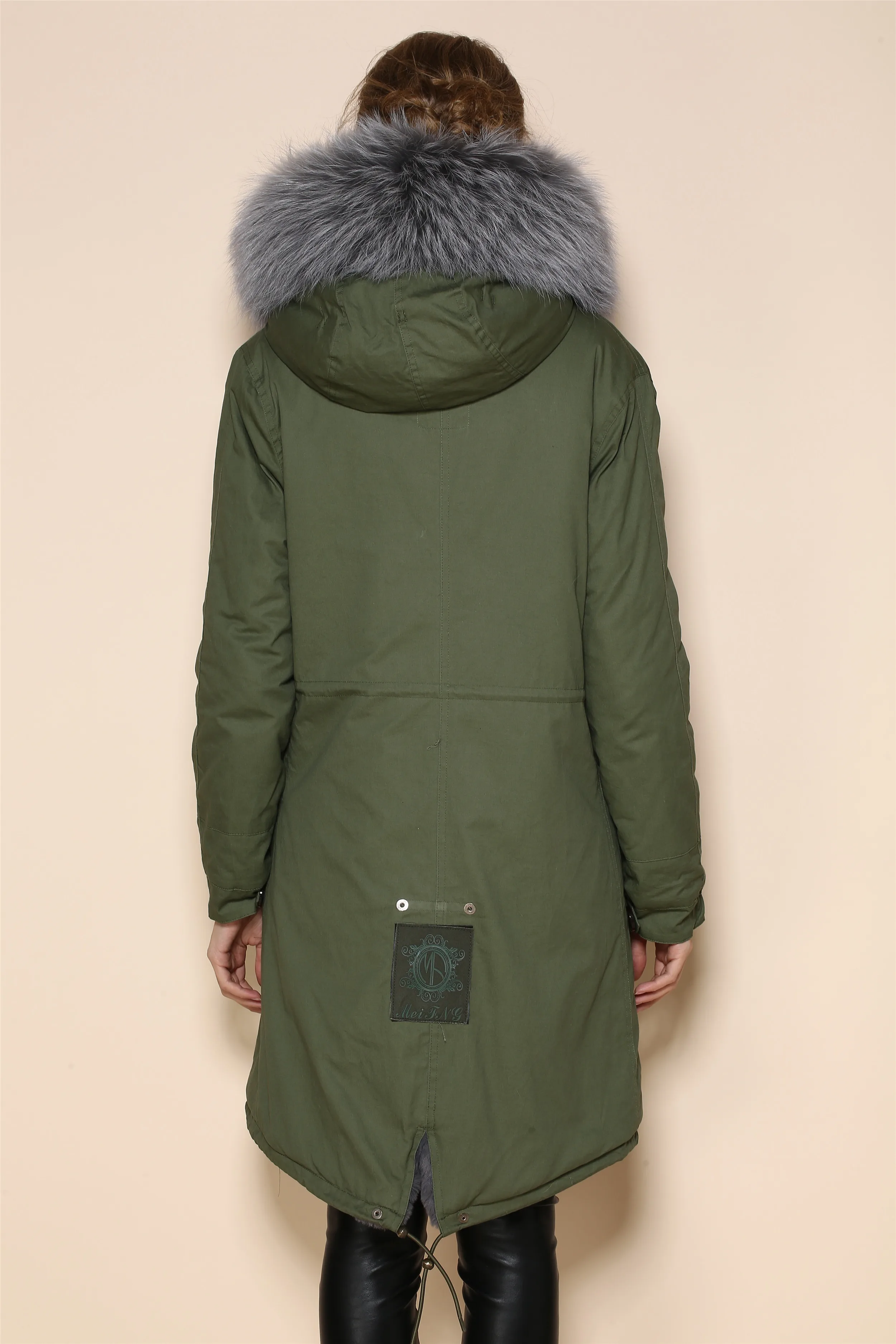 China Parka Coats Women Suppliers Winter Long Style Army Green Fur Coat Grey Elegant Raccoon Collar MR. Fur Parkas