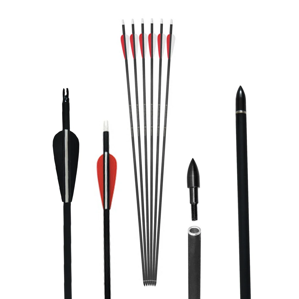 82cm Mixed Carbon Arrow Spine 600 Diameter 7.8mm Replaceable Arrowhead fit Compound Bow Archery Hunting