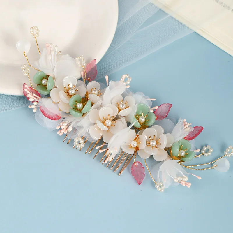 Handmade Crystal Pearls Flower Hair Combs Traditional Chinese Hairpins Clips Headbands for Women Bride Wedding Hair Jewelry