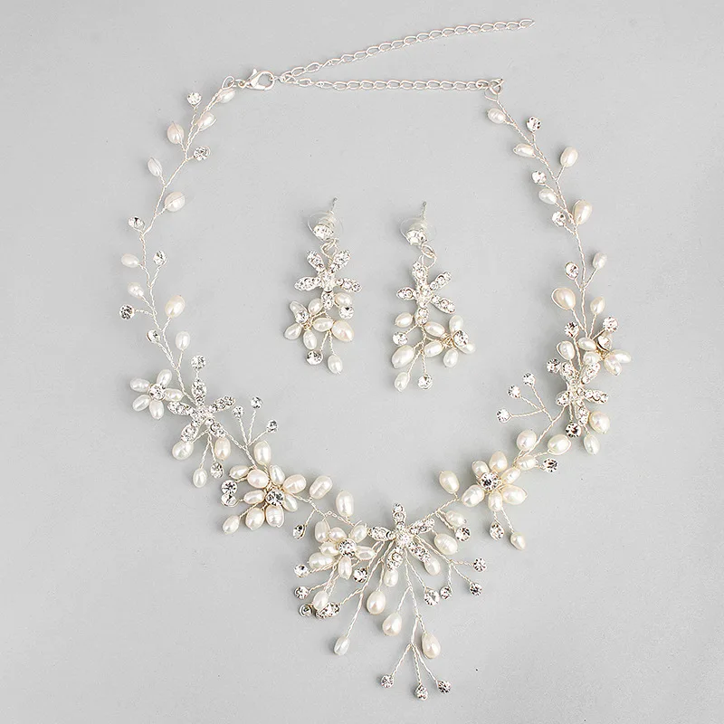 Floralbride Handmade Austrian Crystals Rhinestones Freshwater Pearls Wedding Jewelry Set Bridal Necklace Earring Set Bridesmaids