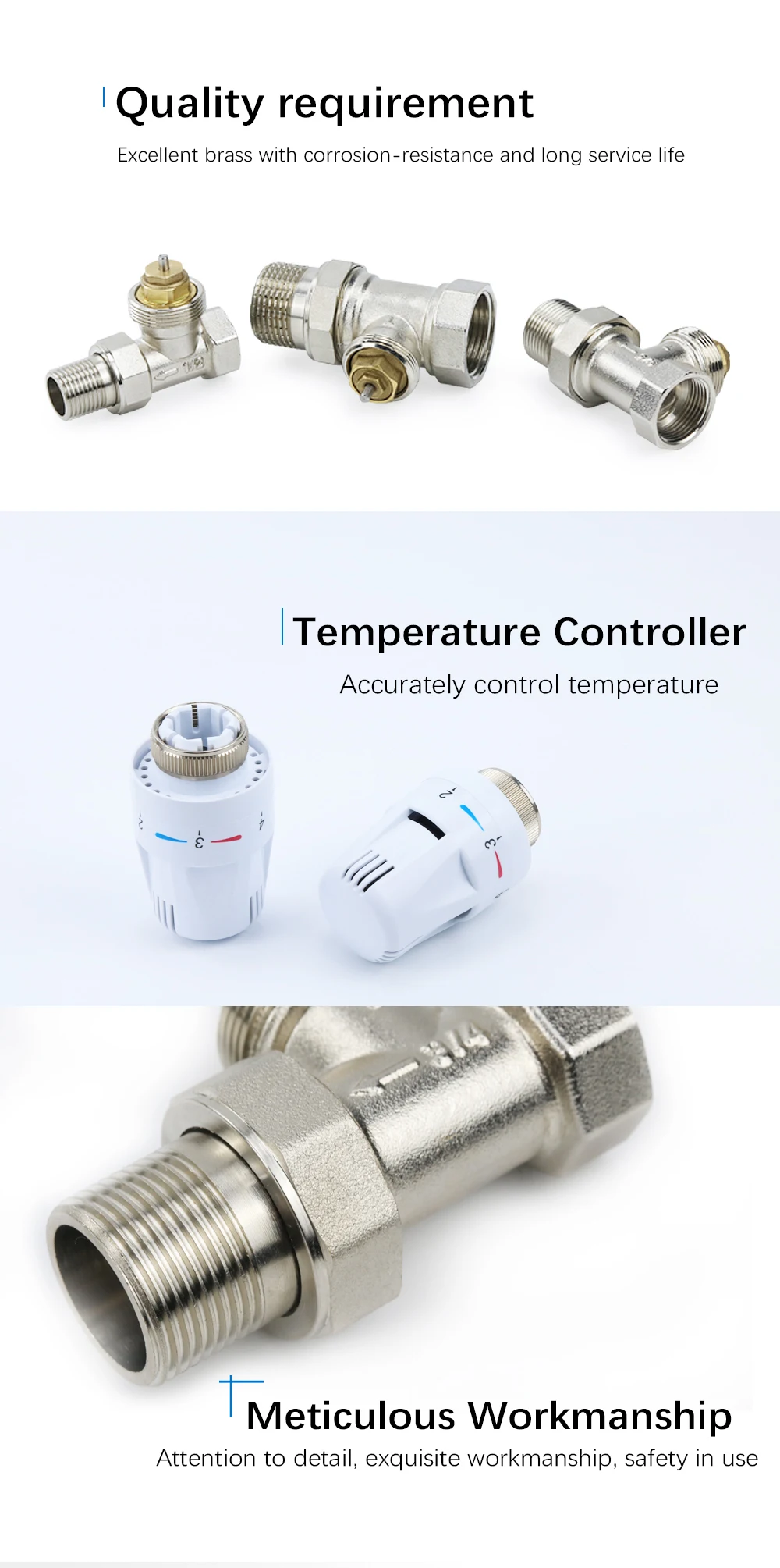 Électrovanne 1/2' 3/4' 1' Brass Thermostatic Radiator Valve Straight Type Automatic Temperature Control Valve Floor Heating Eau et vapeur — détail 3