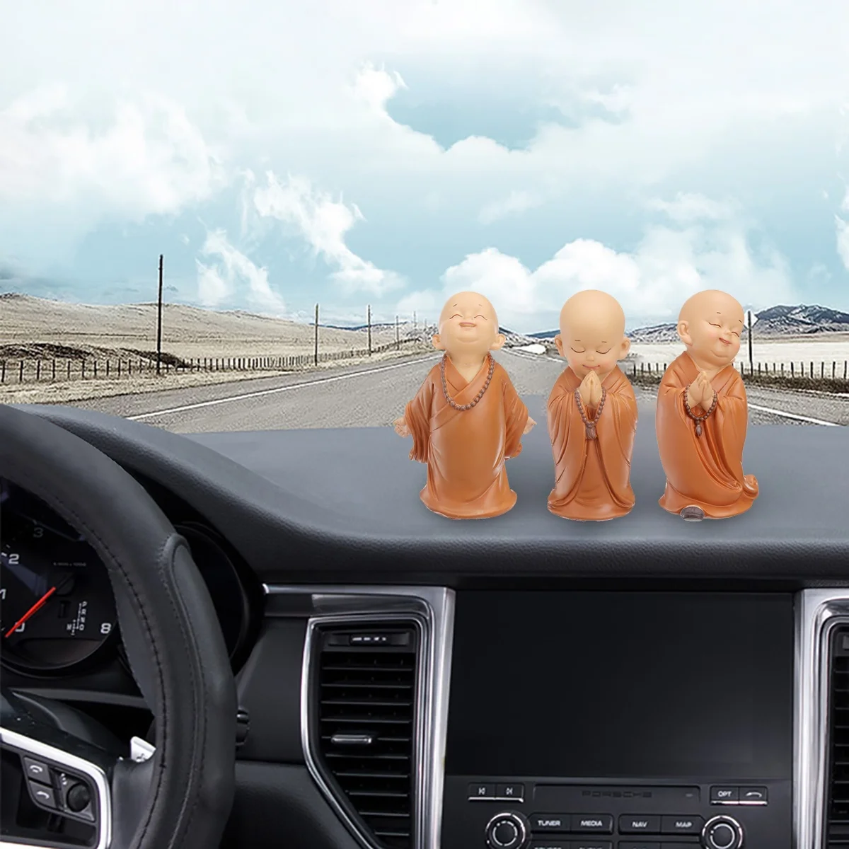 3 Sizes Home Decor Chinese Resin Hand-carved Buddha Statue Small Monk Sculpture Little Doll Car Ornaments