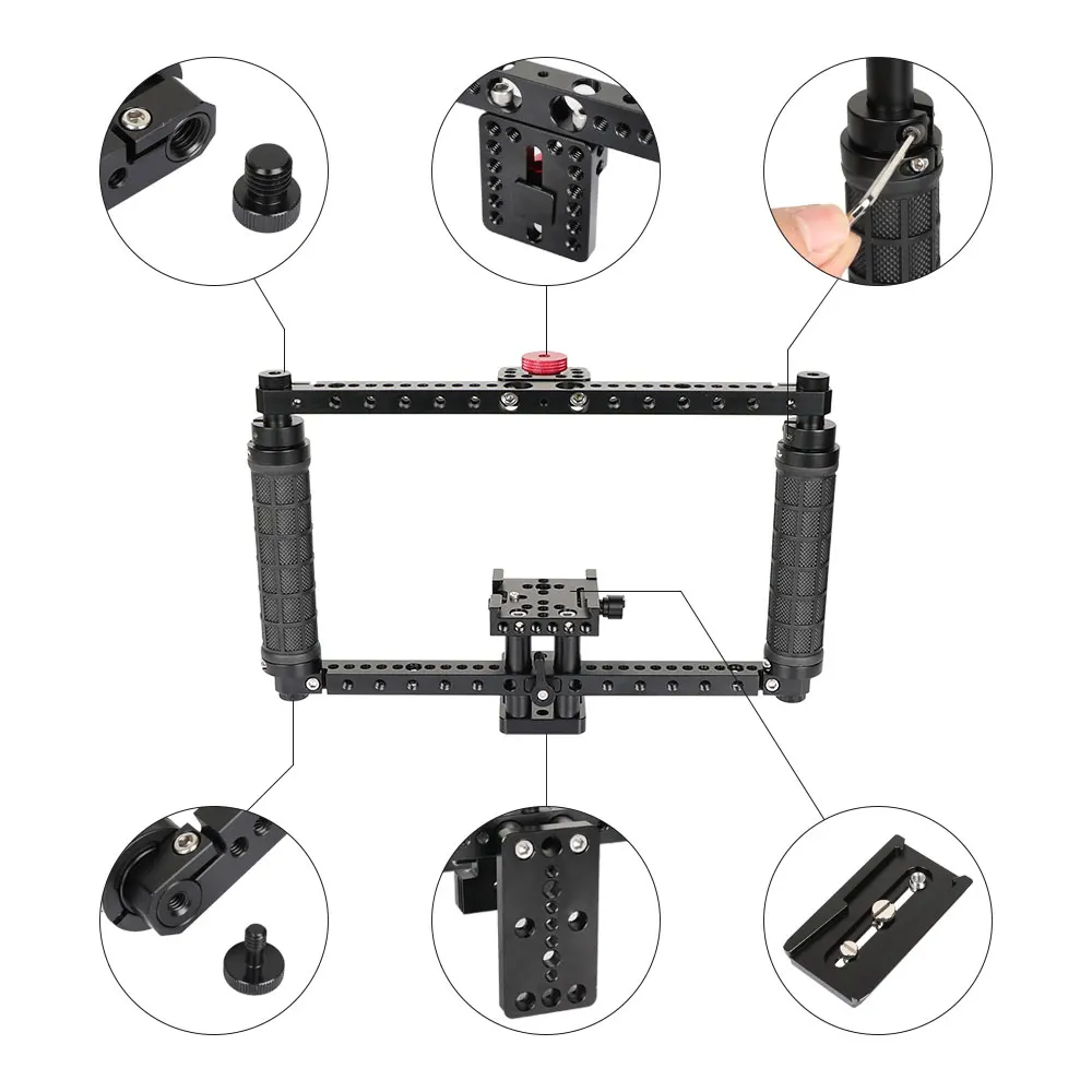 HDRiG C70 Kurungan Kamera Dslr Frame Penuh Genggam Dapat Disesuaikan dengan Pelat Dudukan Tripod untuk Canon Sony Nikon Panasonic Fujifilm