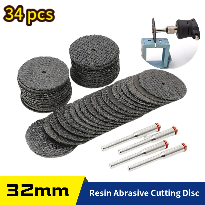 

11/26/34 Pcs Resin Abrasive Cutting Disc 32mm Saw Blade With Mandrels Grinding Wheels For Dremel Metal Cutting Rotary Tool