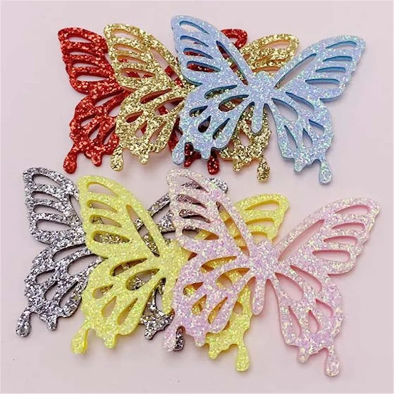 10 Pcs Glitter  Butterfly Christmas Decoration Felt Sewing Accessories Patch Hairpin Flower Material DIY Handwork Craft Supplies