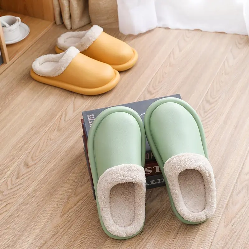 Waterproof Winter Cotton EVA Slippers Female Home Plush Insole Lovers Warm Lining Men Shoes Indoor Women Slipper Fur Slippers