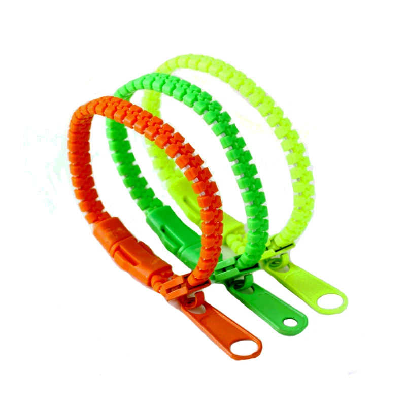 5 pcs/pack Fluorescent Plastic Two-color Zipper Bracelet Creative Plastic Zipper Bracelet For Children Kids Toys Anti-stress Toy